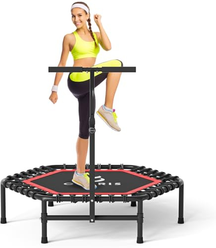 CLORIS 45'' Fitness Trampoline - Max Load 450lbs, Rebounder with Adjustable Foam Handle Indoor/Outdoor Fitness Body Exercise (Red)