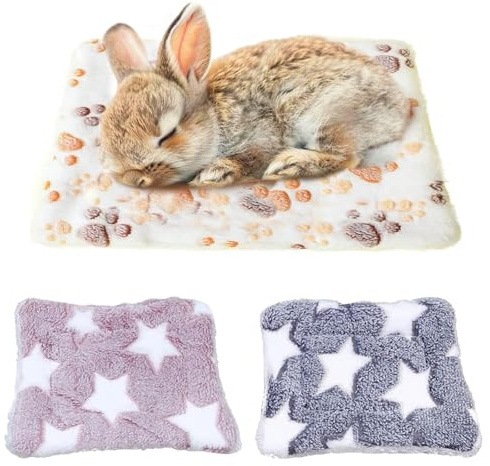 ZYEKIU 3 Pièces Tapis Lapin, Maison Lapin Doux et Confortable, Tapis pour Lapin Peluche, Coussin Lapin Chaleur, Lit Cochon d'Inde Lavable pour Cochons d'Inde Lapins Hamsters (Type A)