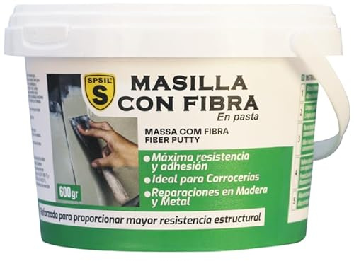 SPSIL Masilla Reparadora con Fibra de Vidrio - Para Grietas, Juntas y Abolladuras - Uso Interior/Exterior - Compatible con Yeso, Madera y Metal - Secado en 2h (Blanco) (600 gr)