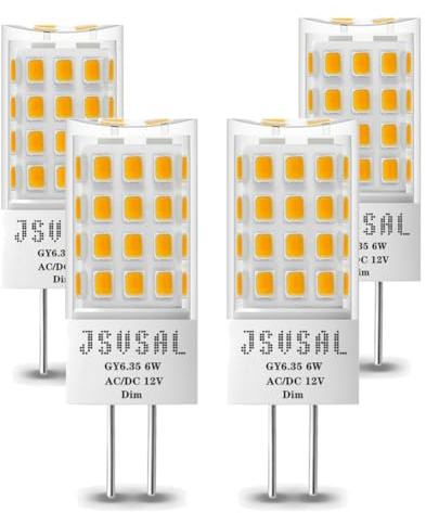 JSVSAL GY6.35/G6.35 LED Bulb Dimmable, T4 JC Type Bi-pin Base,AC/DC 12V Natural White 4000K,6W Equivalent to 50-65W G6.35/GY6.35 Halogen/Xenon/Incandescent Replacement Bulb,4-Pack