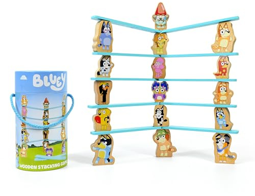 Bluey - Wooden Stacking Game for Kids Age 3+ - Balancing Toy with 16 Characters & 10 Sticks - FSC Certified Wood - Helps Develop Motor Skills - Family Game in Compact Storage Tub