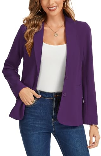 Kyzoeyou Blazer à revers cranté doublé sur le devant pour femme, costumes décontractés à manches longues, vestes unies, blazers boutonnés avec poche, P-violet, S
