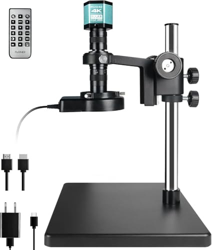 RUZIZAO Microscopio Digitale 4K HDMI Type-C Industriale Microscopio Video con Fotocamera Obiettivo 150X e Luce Anulare a LED, Grande Base Stabile Microscopi per Saldature e Elettronico Riparazioni