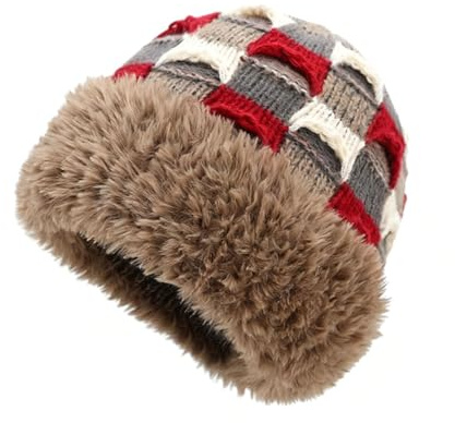 rexinwadfu Knitted Warm Winter Hat, Winter Beanie Hats for Women, Waterproof Cuffed Wooly Beanie with Thermal Thick Fleece Lining Chunky Ski Cap for Ladies Girls Men Boy Soft Stretchy Caps, 58-64cm