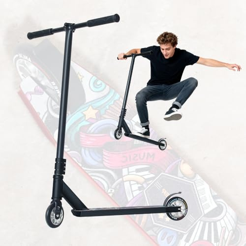 Pro Freestyle Stunt Scooter – Lightweight Aluminum Trick Kick Scooter with 110mm Wheels, Reinforced T6 Deck & ABEC-9 Bearings | Kids, Teens & Adults 8+ (Matte Black)