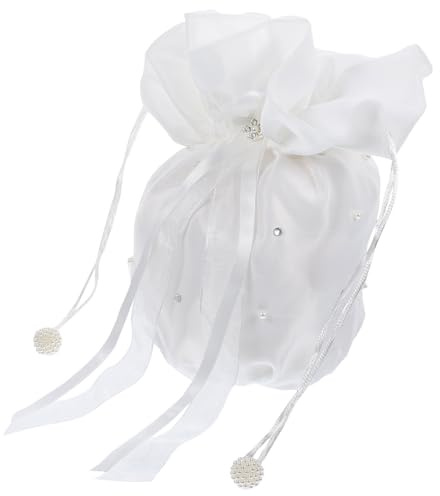 Generico Borsa da Sposa in Satin Bianco Decorazioni di e, Pochette da Mano per Matrimonio e Damigella D'onore