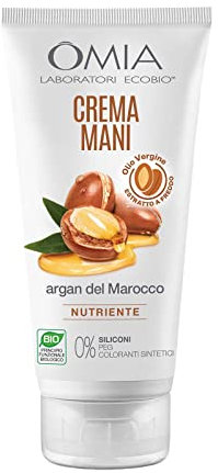 Omia, Crema Mani Eco Bio con Olio di Argan del Marocco, Per Pelli Secche e Molto Secche, Azione Nutriente e Vellutante, Non Unge, Senza Siliconi, Dermatologicamente Testata - Flacone da 75 ml