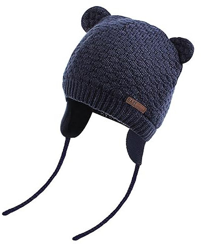 JOYORUN Unisex - Baby Mütze Beanie Strickmütze Unifarbe Wintermütze Navy Blau 43-46cm (Hersteller Größe: M)