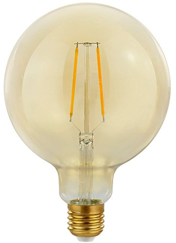 Bombilla de filamento LED, 2 W ~ 25 W, dorado, transparente, retro, brillante, blanco cálido, 2700 K, diseño nostálgico vintage (Globe G125)