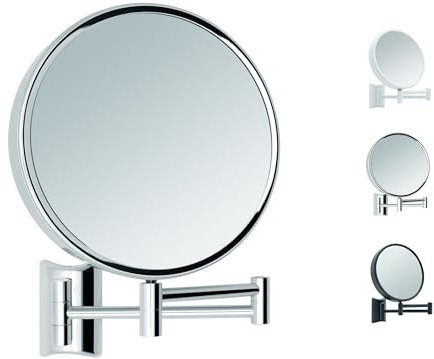 Libaro Kosmetikspiegel Imola – 360° drehbarer Schminkspiegel mit Wandmontage – doppelseitiger Rasierspiegel mit 3X & 7X Vergrößerung – ausziehbarer Badspiegel aus verchromtem Metall, Ø 19 cm