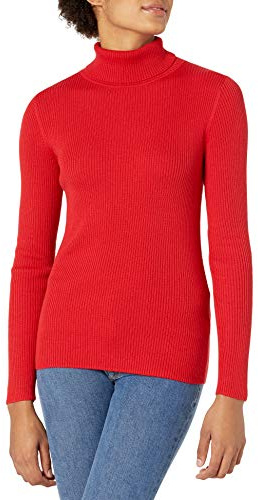 Amazon Essentials Jersey Entallado Ligero con Cuello Alto y Manga Larga Mujer, Rojo Cereza, L
