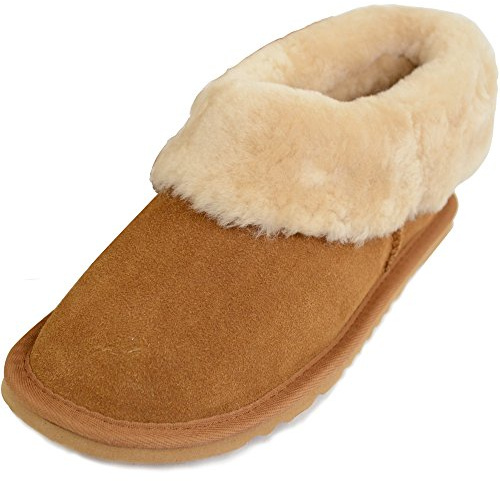 SNUGRUGS Womens Sheepskin Slipper Boot, Thick Cuff, Lightweight Flexible Sole