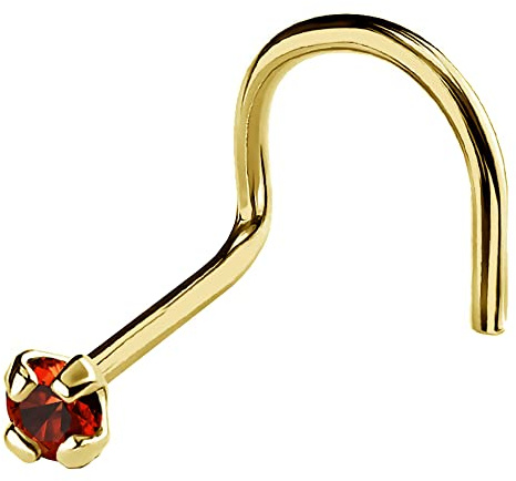Jewelry Avalanche 22G Solid 14Kt Gold Nose Screw Stud with Prong Set real Garnet Gemstone, 14kt Yellow Gold or 14kt White Gold - January Birthstone Nose Ring-NSYG_GR-1.5MM