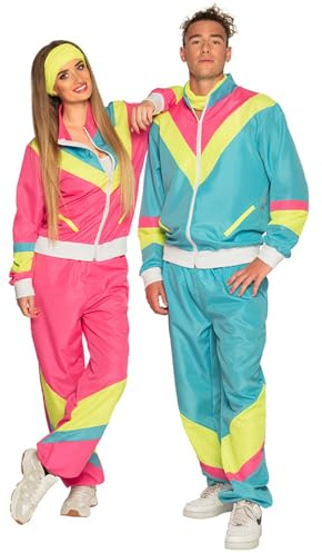 Boland - Vuxenkostym, träningsoverall, 80-tals med fickor, jacka och byxor, olika storlekar, campingdräkt, joggingdräkt, assi-kostym, retrostil, gruppkostym, temafest, karneval