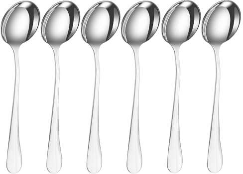 SDMAX 6 Pc Round Soup Spoons Stainless Steel Spoon for Soup, Dinner, Kitchen, Cutlery Spoons Set - Pack of 6