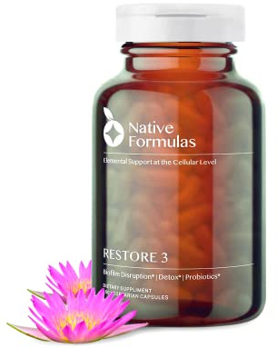 Native Formulas Restore 3 Proteolytic Enzyme & Spore Probiotic Blend Supplement - 60 Capsules - Advanced Biofilm Disruption Aid - Support GI Health, Fibromyalgia, Gut Flora, Muscle