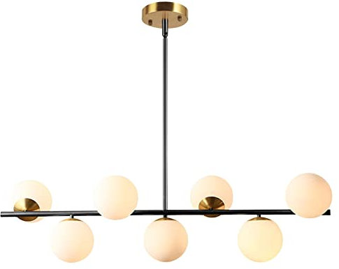 KCO Beleuchtung Modern Pendelleuchte Esstisch 7-flammig Milchglas Gold Kronleuchter Mitte Jahrhundert Hängeleuchte für Küche Insel Restaurant Esszimmer Bar