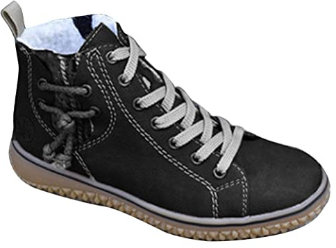 ticticlily Bottes d'hiver pour Femmes Comfy Bottes Arch Bottines Plates en Cuir PU Doux Confortable Bottes Faites à la Main Bottes à Lacets Bottes Courtes Noir 38 EU