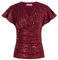 Damen Elegant Pailletten V-Ausschnitt Shirt Slim Fit Bluse Casual Tops Kurzarm mit Rüschen Rot XL