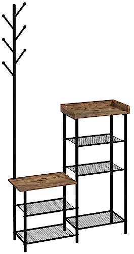HOMCOM Meuble d'entrée vestiaire entrée 2 en 1 Design Industriel Porte-Manteaux et étagères à Chaussures en Acier - 92,5 x 28,2 x 182 cm Noir