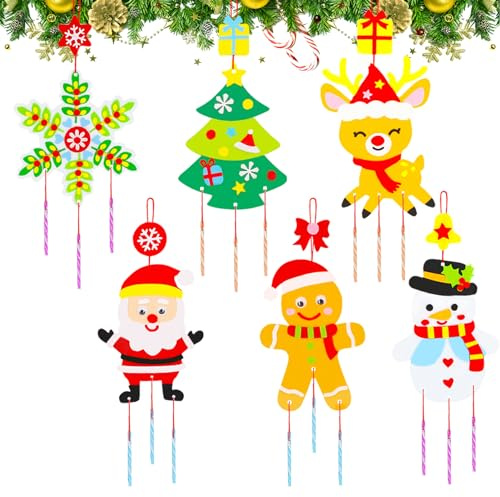 6pcs Noël Artisanat Carillons Éoliens pour Enfants,Bricolage Kits de Noëls