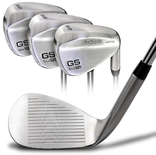 GoSports Illegal Max Spin Golf Wedge Set - Men's Right Handed Sand, Lob, Gap Wedge, Brushed Stainless