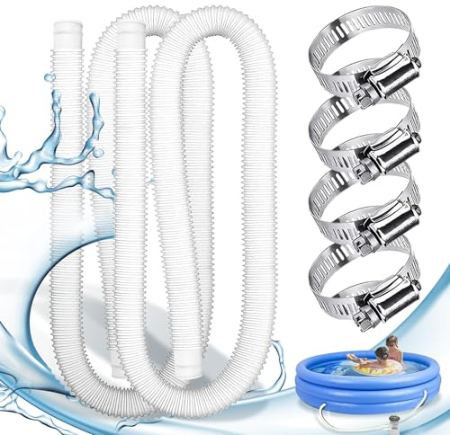 2 pezzi Tubi per Piscina 32 mm,Tubo per piscina con 4 Fascette in Metallo,Applicabile a Piscine Fuori Terra,Spa,Pompa di Filtro - Bianco