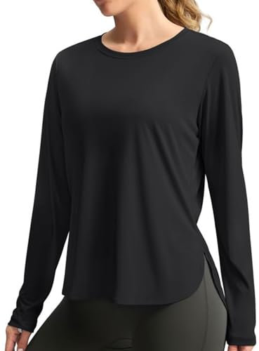 PINSPARK UV Shirt Damen Sportshirt Langarm Sonnenschutz Sport Freizeit Tops UPF 50+ Lang Raglan Ärmel Funktionsshirt Laufshhirt Sommer Fitness Yoga Gym Shirt Schwarz M