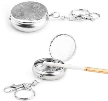 WJUAN Mini Aschenbecher 2 Stück, Tragbarer Aschenbecher aus Eisen, Mit Schlüsselanhänger, Versiegeltes Design, Silber, Taschenaschenbecher Geruchsdicht, Geeignet für Konferenzräume,Reisen im Freien