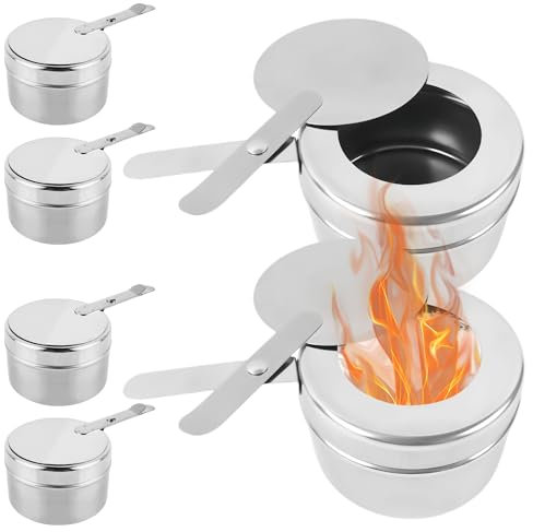 BYZESTY 6 recipientes para pasta de combustión, quemador de fondue, calentador de alimentos de acero inoxidable, con tapa, soporte de combustible, recipiente para calentar el combustible, recipiente