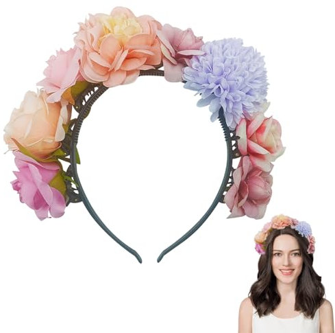 KASESSS 1 bandeau à fleurs multicolores pour femmes et filles, pour festival, fête, mariage, plage, anniversaire, cosplay