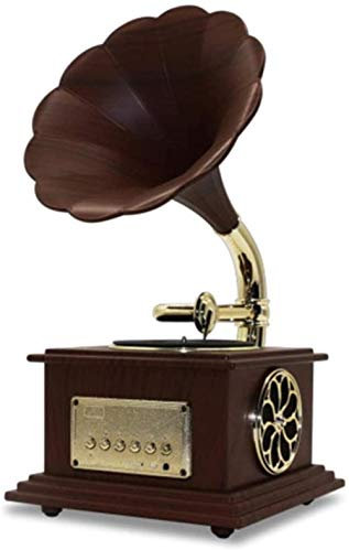 Reproductor de vinilo vintage, con bocina de latón, reproducción, tocadiscos, tocadiscos, fonógrafo, gramófono