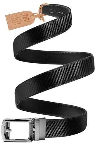 Herren Gürtel Leder mit Automatik-Ratschenschnalle, 5mm Mikroverstellung, Gürtelband 130cm Kürzbar, 35mm Breit, Automatik Gürtel Herren Elegant für Alltag & Büro, Herrengürtel Stufenlos Verstellbar