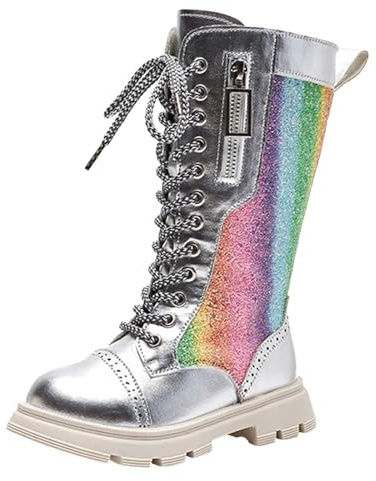 Stivali Alti Bambina Stivali da Ragazza alla Moda Stivali Equitazione Bambina Stivali Cowboy Bambina Stivaletti Impermeabili Bambina Scarponcini Ragazza Inverno Stivali Neve (Silver, 33 Big Kids)