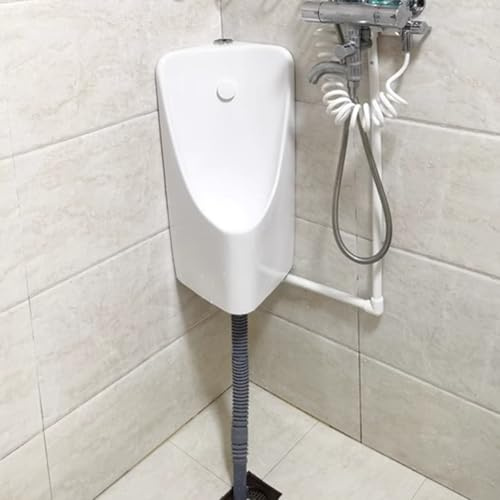 CHZDPP Kniender Bürostuhl Wandmontiertes Herren-Urinal für Ecke, Keramik-Urinale mit langem Rohr, Weiß & Schwarz Herren Urinal für Schulen Krankenhäuser Stationen Fabrik(White)