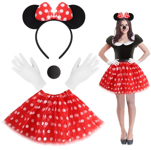 Déguisement de souris pour femme, tutu rouge à pois blancs, mini costume de souris pour femme adulte, pour carnaval, cosplay, Mardi Gras, Halloween