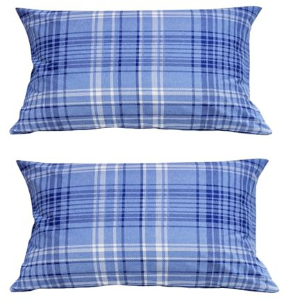 Kissenbezug 40 x 80 cm (4er Set Kissenbezüge) - Baumwolle, Kopfkissenbezug 40x80 - Kissenhülle für Kissen 40x80 cm mit Reißverschluss Made in EU (Blau Weiß Kariert)