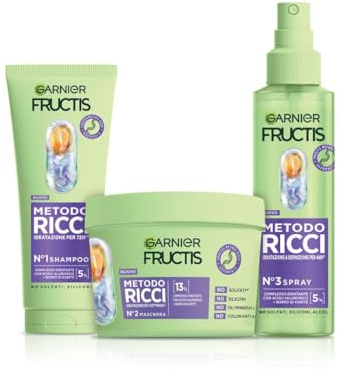 Garnier Fructis Kit Idratante, Con Shampoo, Maschera e Spray, Per Tutti i Tipi di Riccio, Ricci Definiti, Idratati e Morbidi, Con Acido Ialuronico e Burro di Karité, Metodo Ricci