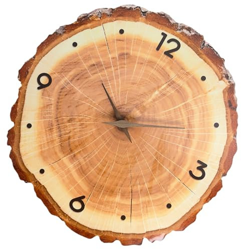 UncleS Orologio da parete con venature del legno con anelli annuali, silenzioso, al quarzo, senza ticchettio, funzionamento a batteria, per soggiorno e ufficio