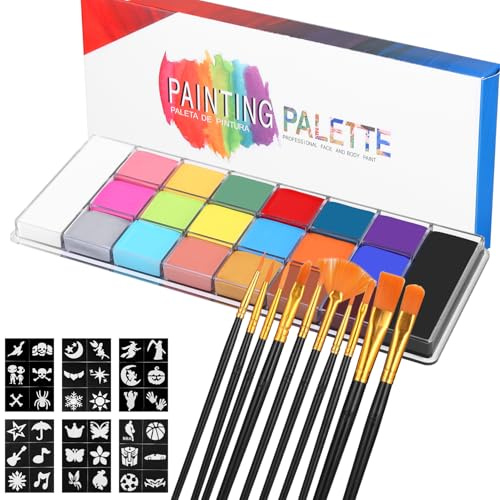 Zaxiva Paleta de 20 Colores de Maquillaje Mujer, Kit de Pintura Facial Profesional Pintura Cara, Ideal Para Halloween, Cosplay, Accesorios Para Festivales, Pintura Facial para Niños y Adultos