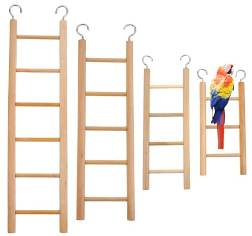 4 Pcs Wooden Bird Ladder, Bird Ladder for Cage, Birds Toys for Parakeets Parrots Cockatoo Lovebirds Birdie, Wooden Ladders Basics Climbing Supplies(3&4&5&6 Step)