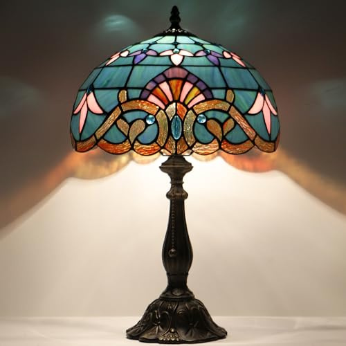 HZYFFYU Tiffany Style Lamp Stained Glass Table Lamp Memory Sympathy Desk Reading Light 12X19 Inch (Baroque Style)