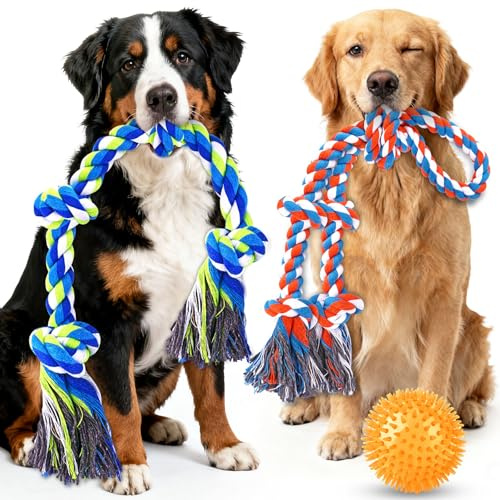 PatsFran Tough Dog Toys for Aggressive Chewers – 3 Pack Tough Chew Toys for Large Dogs, Strong Rope Toys Ideal for Tug-of-War & Teeth Cleaning