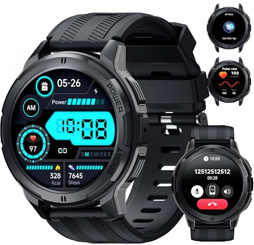 OUKITEL Smartwatch Uomo,Orologio Militare Smart Watch con Chiamate Vocale,1.43 AMOLED Screen 24/7 Sonno Cardiofrequenzimetro,100+ Sportive Fitness Tracker per iOS Android