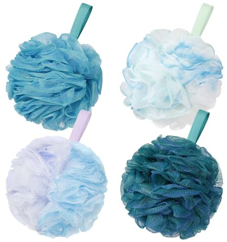Alaoo badsvamp [4-pack] duschsvamp, 75 g dusch-luffabollar, peelinghandske, maska skummande duschsvampkropp, mjuk badborste, enkel stor peeling svamp