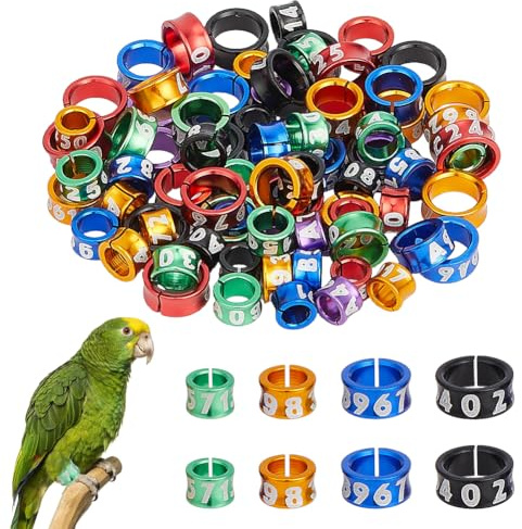 NBEADS 80 Pcs 4 Sizes Bird Foot Ring Open, Alloy Bird Leg Rings with Serial Number Identification for Parrots Hibiscus Peonies Pigeons Quails Training Tags