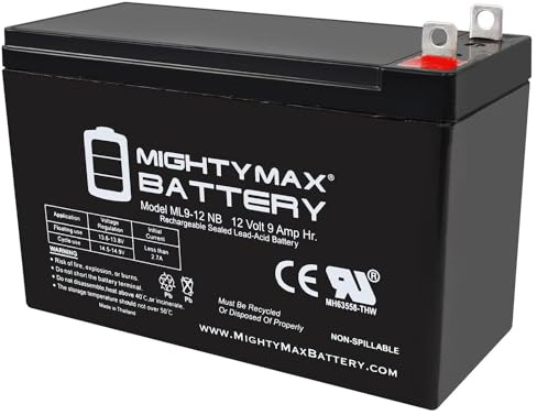 Mighty Max Battery ML9-12NB -12 Volt 9 AH, Nut and Bolt (NB) Terminal, Rechargeable SLA AGM Battery