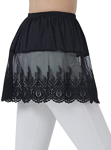 BEAUTELICATE Gonna da donna regolabile in pizzo, 100% cotone, mini sottogonna grezza, colore bianco e nero, per maglioni Lace Style One - Nero S
