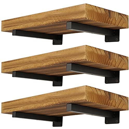 EZYDECOR Heavy Duty Shelf Brackets 6 Pack Iron Metal Wall Mounted Floating Shelf Bracket Farmhouse Furniture Decorations Hardware Included (6) Black
