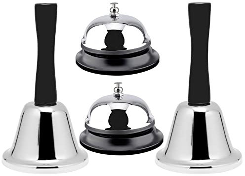 4 Stück Tischglocke Rezeptionsklingel, Chrom Tischklingel Handglocke Tischglocke Anrufsglocke für Hotel Rezeption, Bars, Küche, Schule, Restaurant, Schule und Lagerhallen, Silber